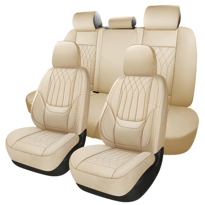 Waterproof Car Seat Covers Full Coverage PU Leather – Full Set for 2 or 5 Seats, Universal Fit Cars SUVs Trucks, Seat Protector Cushion, Black / Beige / Pink / Grey / Red