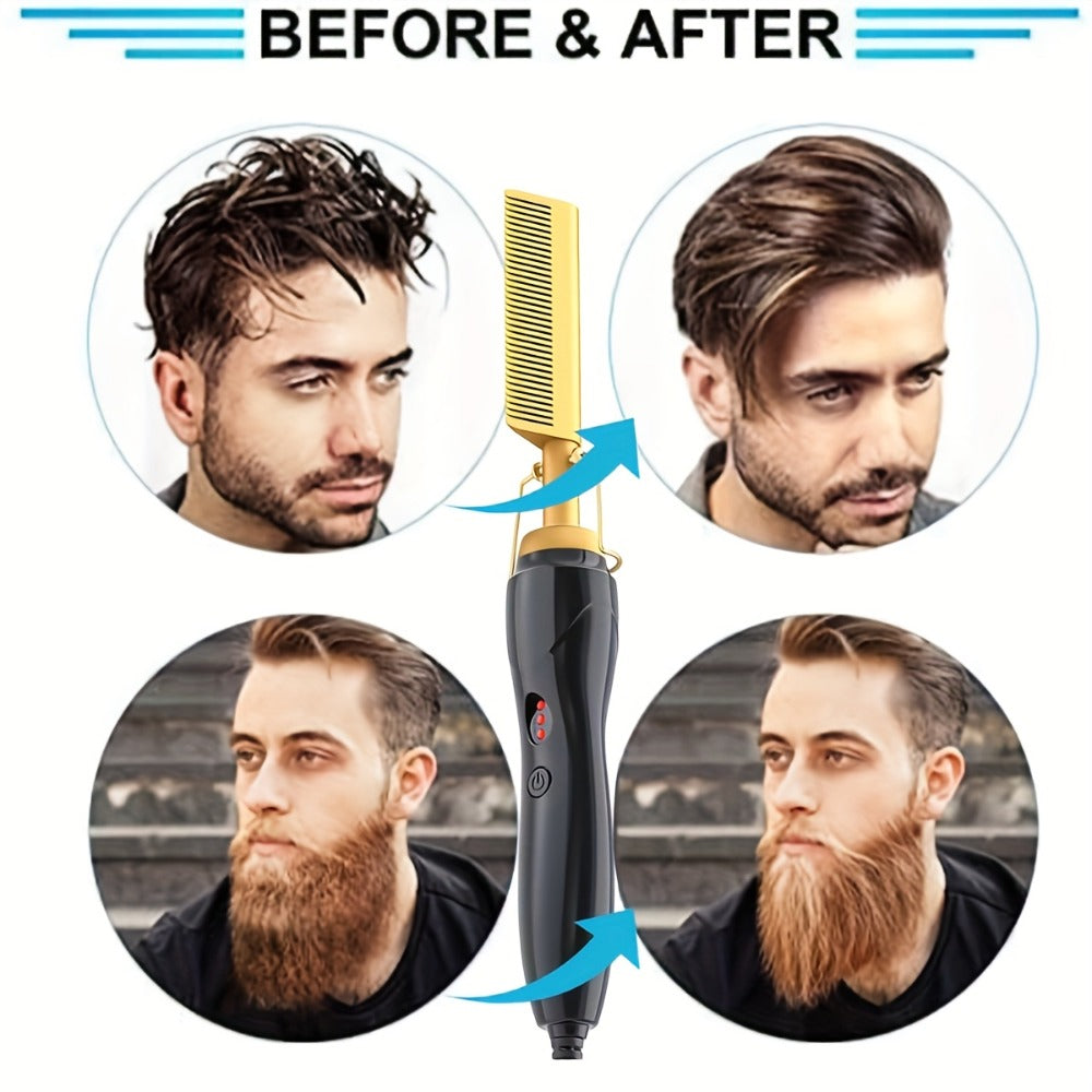 Hot Comb Hair Straightener Electric Ceramic – Portable Anti-Burn Press Comb for Natural Hair & Beard Straightening – Pink, Gold, Black, Gradient, Avocado Green