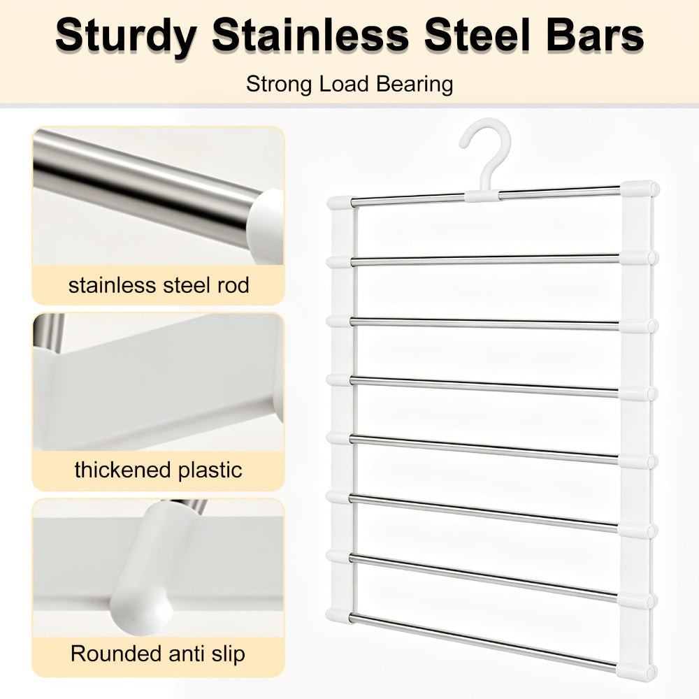 Foldable Multi-Layer Pants Hangers in Four- or Eight-Piece White Sets for Jeans, Scarves and Trousers