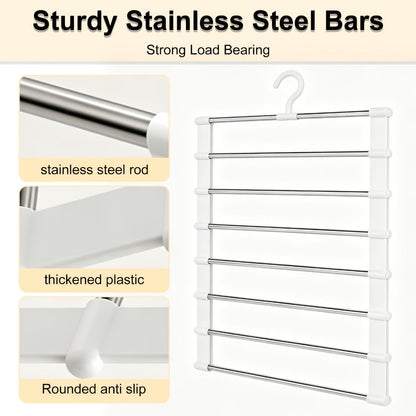 Foldable Multi-Layer Pants Hangers in Four- or Eight-Piece White Sets for Jeans, Scarves and Trousers