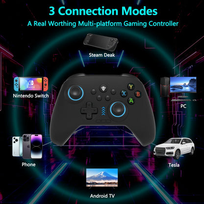 Three-Mode Wireless PC Controller with RGB Lighting, Hall Effect Joystick & Trigger, Programmable Buttons & Vibration for Windows PC, Android, Nintendo Switch & Steam – Not Compatible with Xbox