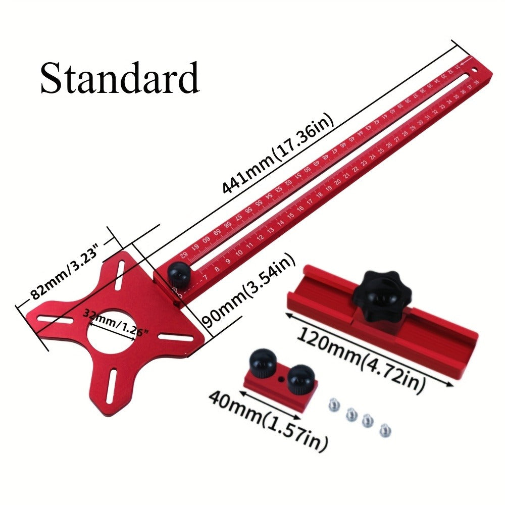 Router Circle Cutting Jig with Adjustable Red Guide Rail for Woodworking Routers and Circular Cutting Projects