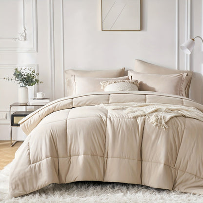 Comforter Set Soft Breathable Microfiber Bed in a Bag with Fitted Sheet Flat Sheet Pillowcases & Shams – All Season Fluffy Checkered Bedding Set Twin Full Queen King