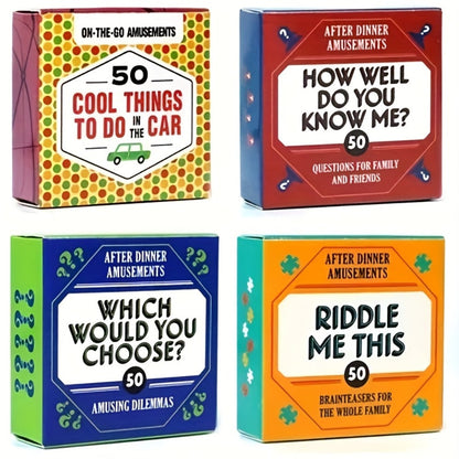 After Dinner Amusements Card Game Set with Four Mini Boxes and 200 Total Prompts Across Four Themes