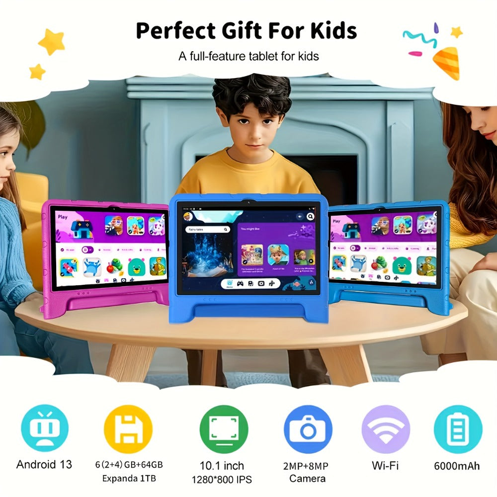 Android Tablet 10.1-Inch with Android 13, GPS, Parental Controls, 64GB Internal Storage and 6000mAh