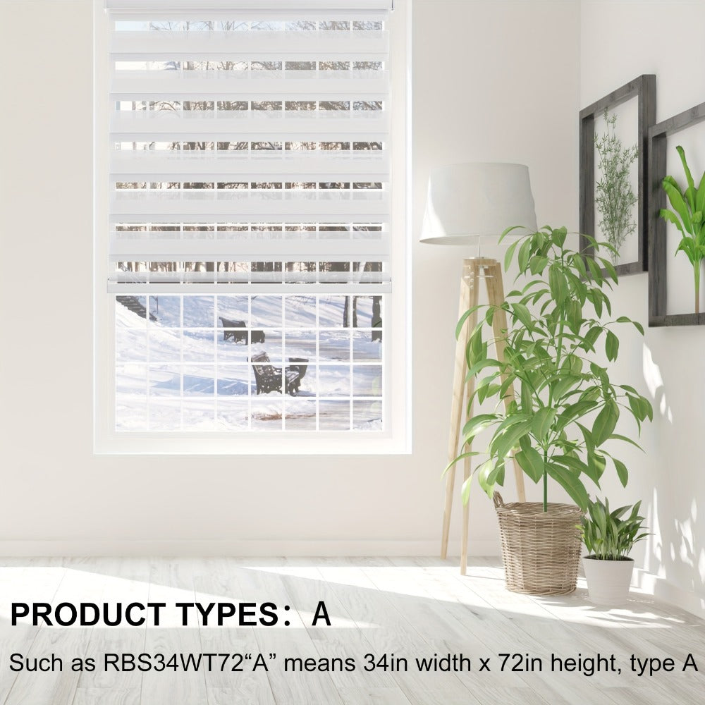 Cordless Zebra Roller Shade with Valance – Day Night Window Blind, Light Filtering Dual Layer Window Treatment Mesh Opaque Fabric