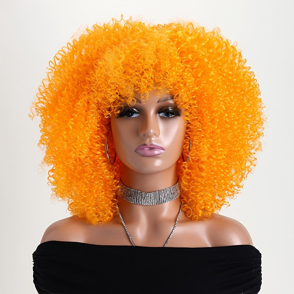 Synthetic Wig 16-Inch Kinky Curly Afro with Elastic Net Cap in 18 Color Options for Cosplay Looks