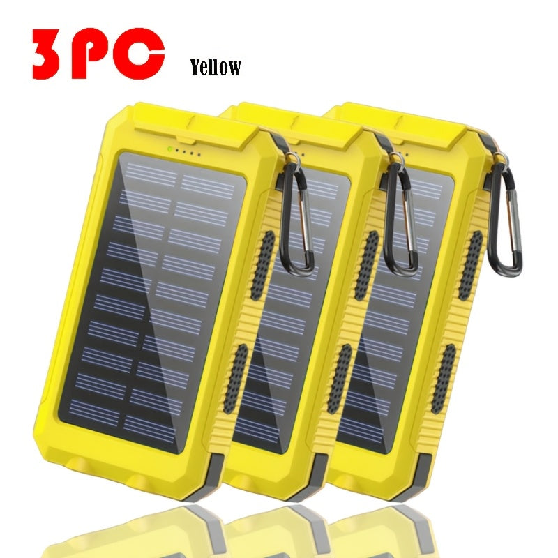 Solar Power Bank, 12800mAh Dual-USB 5V Charger with LED Flashlight and Single-Color or Three-Piece Set Options