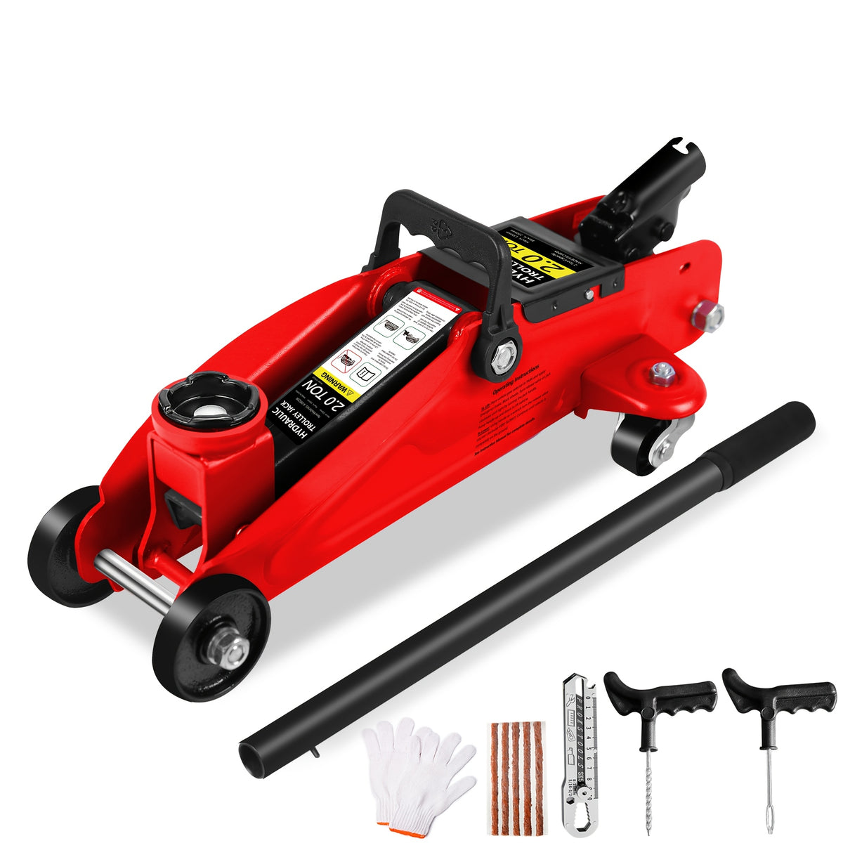 Hydraulic Floor Jack Kit 2/2.5/3 Ton Low Profile Trolley Jack with Jack Stands, Tire Repair Kit, Wheel Wrench & Wheel Chock Combo - Red/Blue