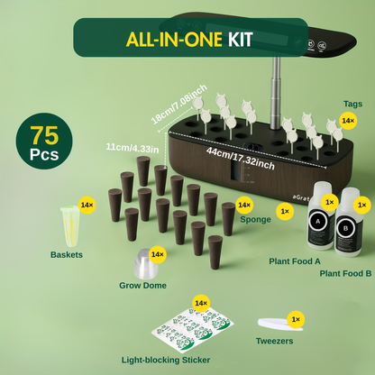 14-Pod Hydroponic Garden Kit with LED Grow Light, Timer, Pump and 1.32 Gallon Tank in Two Finishes