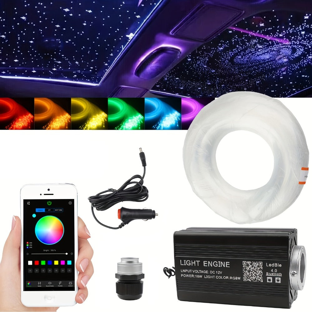 Fiber Optic Star Ceiling Light Kit 1000pcs, 0.5mm x 78.74" RGBW Car Roof Headliner Starlight Kit with App & 24-Key Remote Control, Color Changing Twinkle Lights for Car Interior Home Theater Bedroom