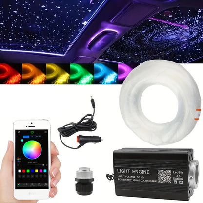Fiber Optic Star Ceiling Light Kit 1000pcs, 0.5mm x 78.74" RGBW Car Roof Headliner Starlight Kit with App & 24-Key Remote Control, Color Changing Twinkle Lights for Car Interior Home Theater Bedroom