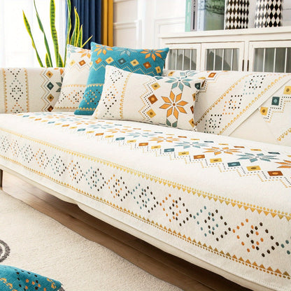 Sofa Cover Bohemian Geometric Panels for 1 to 4 Seats, Armrest or Backrest in Five Color Options