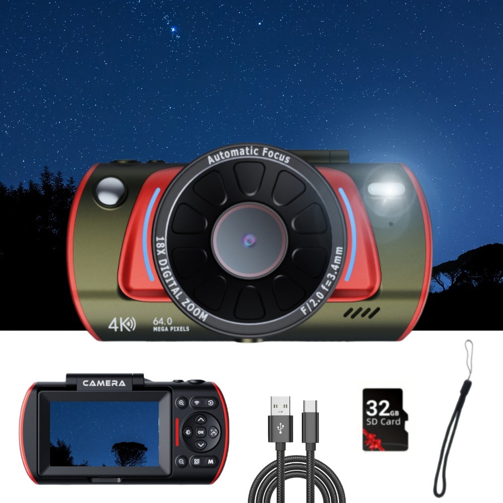 Digital Camera 4K Vlogging Model with 48MP Capture Marking, WiFi, 3-Inch 180° Flip Screen, 16X Digital Zoom and 32GB Card