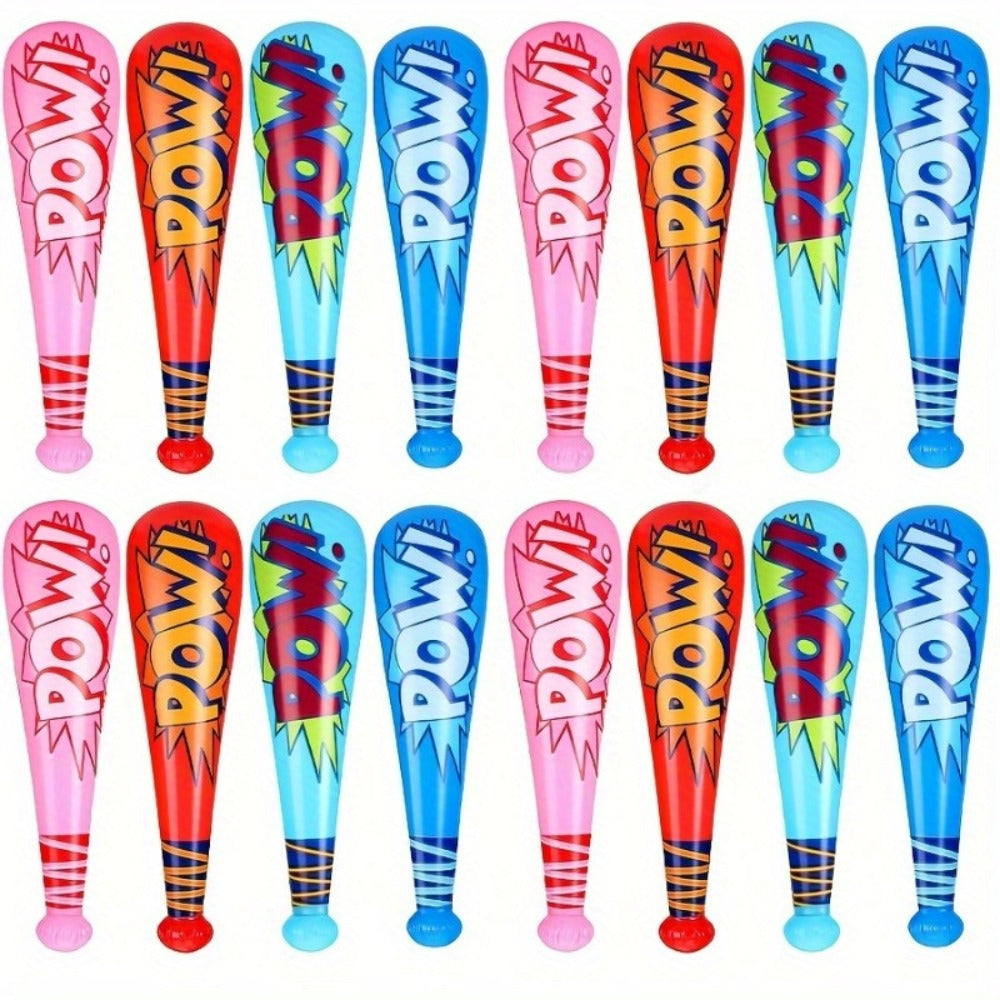 Inflatable Cheering Bat Party Supplies Set with 16 Cartoon-Print Props in Mixed Colors for Events