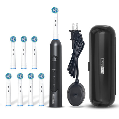 Electric Toothbrush with Eight Round Brush Heads, Three Modes, Induction Charging, IPX7 Rating and Travel Case
