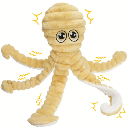 Dog Toy Squeaky Plush Octopus with Textured Tentacles and Six Color Options for Supervised Play