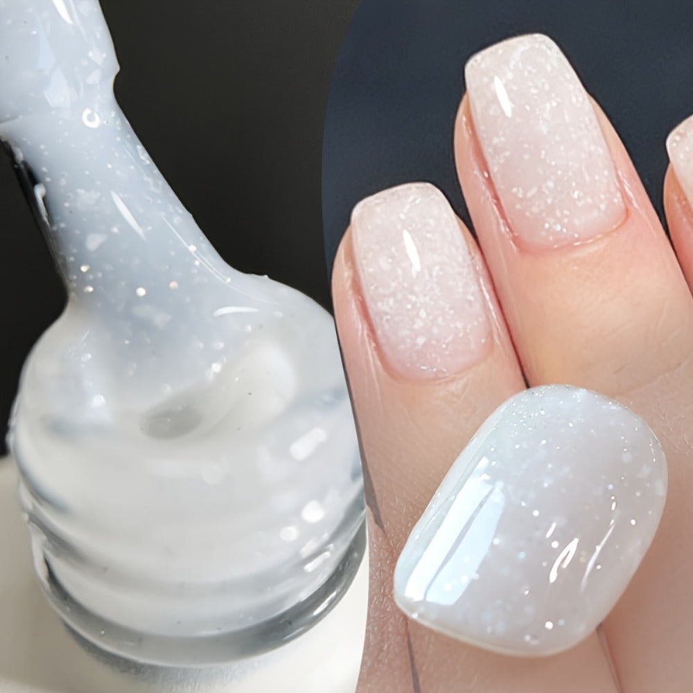 Gel Nail Polish in 10ml Snowflake-Sequin Pink Jelly with Glitter Finish and UV/LED Soak-Off Cure