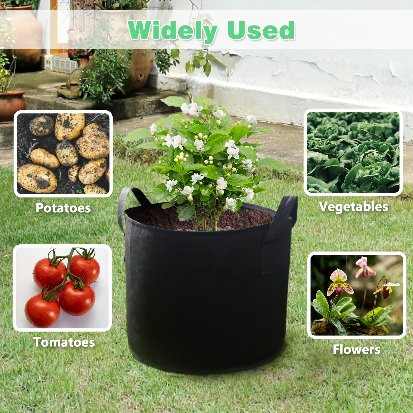Plant Grow Bags 4-Pack with Handles | Breathable Fabric Planter 5 & 10 Gallon | Aeration Pots for Vegetables Tomatoes Herbs Flowers Indoor Outdoor Garden