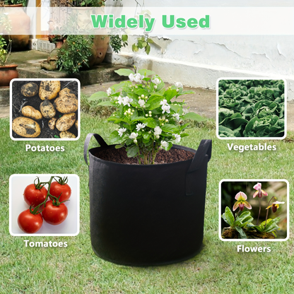 Plant Grow Bags 4-Pack with Handles | Breathable Fabric Planter 5 & 10 Gallon | Aeration Pots for Vegetables Tomatoes Herbs Flowers Indoor Outdoor Garden