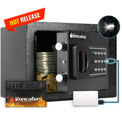 Home Security Safe Box with Sensor Light & Fireproof Bag – Digital Keypad Lock Box with Backup Keys for Cash, Jewelry & Valuables – Wall, Floor & Closet Mountable Safe (Multiple Sizes & Colors)