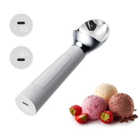 Heated Electric Ice Cream Scoop – USB-C Rechargeable with 3 Temperature Levels up to 158°F, Touch-Activated, IPX7 Waterproof, LED Display, Food Grade Stainless Steel, Ergonomic Design for Hard Ice Cream
