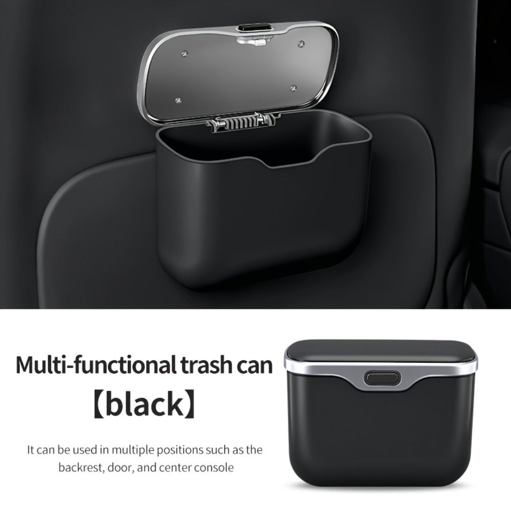 Car Trash Can Leather & ABS – Leak-Proof Auto Garbage Bin with Lid | Dry & Wet Waste | Universal Fit 99% Cars | Includes Garbage Bags | Black & Beige