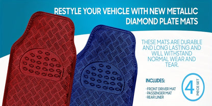 All-Weather Car Floor Mats Full Set, Metallic Chrome Non-Slip Heavy-Duty Universal Fit Floor Liners for Cars SUVs Trucks, Front & Rear Shiny Automotive Carpet Protection in 6 Colors