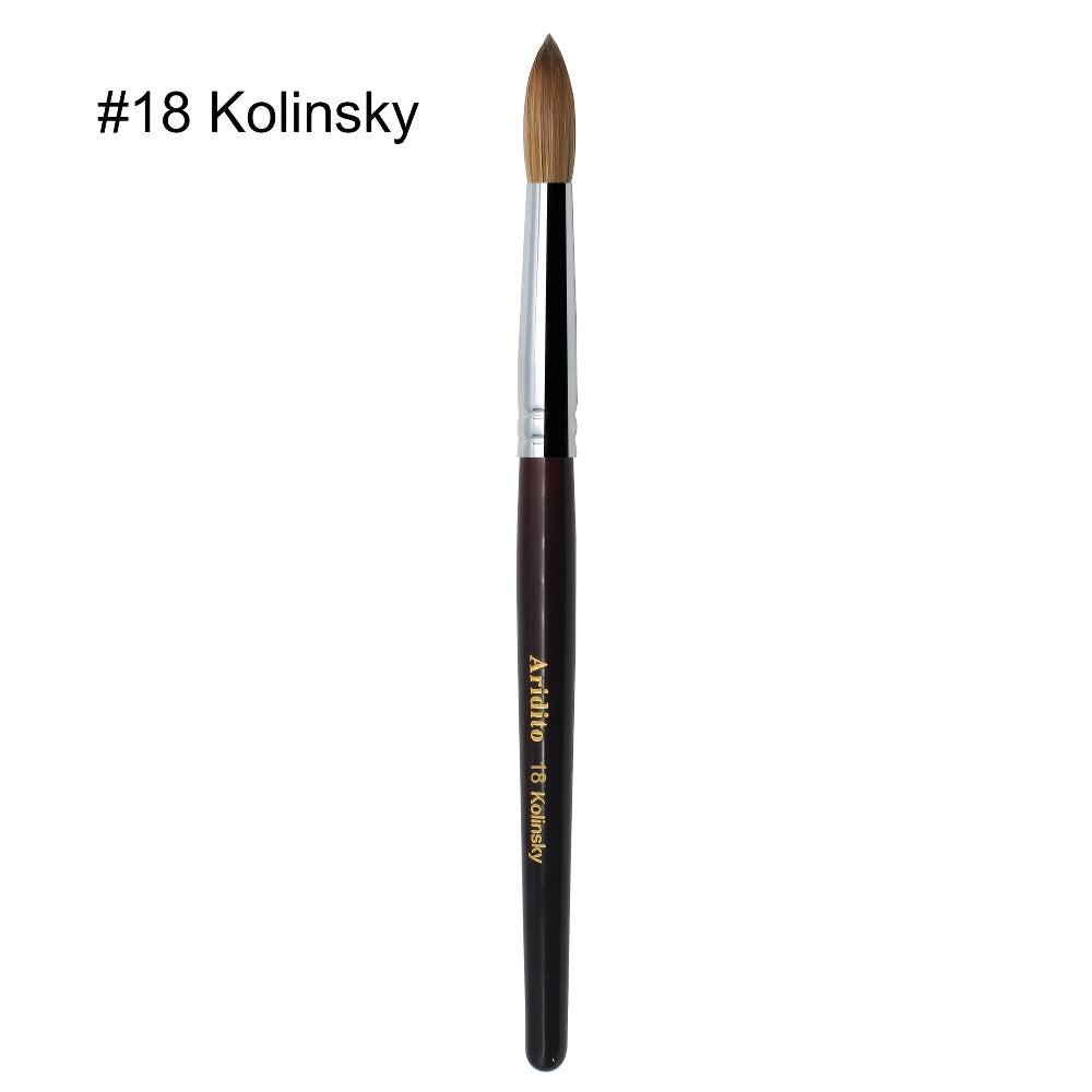 Red-Wine Handle Acrylic Nail Brush in Exact Checkout Sizes #8, #10, #12, #14, #16 or #18 with Pictured Round Tip