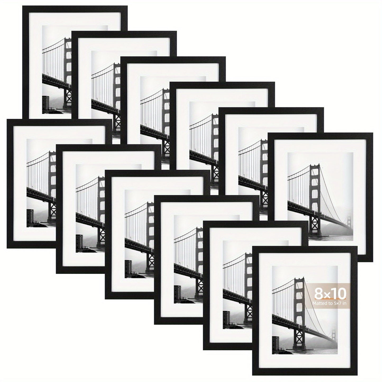 Black Picture Frame Set with 12 or 24 Frames in 4 x 6, 5 x 7 or 8 x 10-Inch Checkout Sizes
