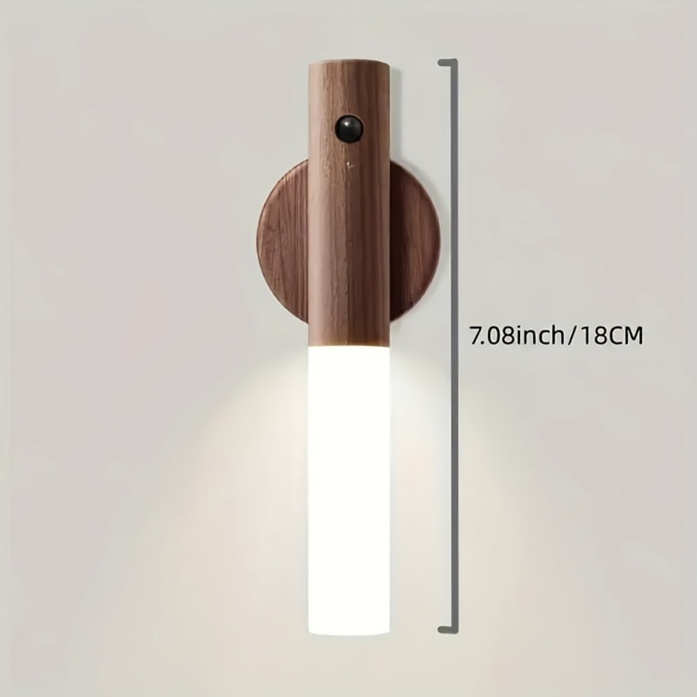 Night Light Motion Sensor Wall Lamp 2-Pack with USB Rechargeable Power, Magnetic Mount and Two Wood-Tone Finishes