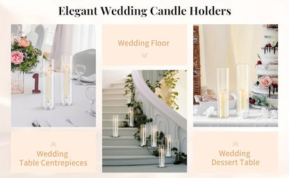 Hurricane Glass Candle Holders for Taper Candles | 11.8 Inch Tall Clear Cylinder Windproof Candlestick Stand for Wedding, Party, Christmas, Halloween & Home Decor - 2pcs / 10pcs Set