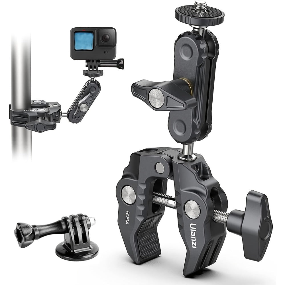 ULANZI Super Clamp 360° Ballhead Magic Arm Double Ball Head Camera Mount with 1/4"-20 & 3/8"-16 Thread for Canon Nikon DSLR, Action Camera, LED Lights, DJI Ronin & Freefly MOVI