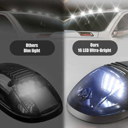 5pcs LED Cab Roof Marker Lights 16/24 LED 12V Super Bright UV-Resistant ABS Lens with Wiring Harness Kit for 2003-2018 Pickup Trucks 1500 2500 3500 4500 5500, White Amber Red Blue Green Purple
