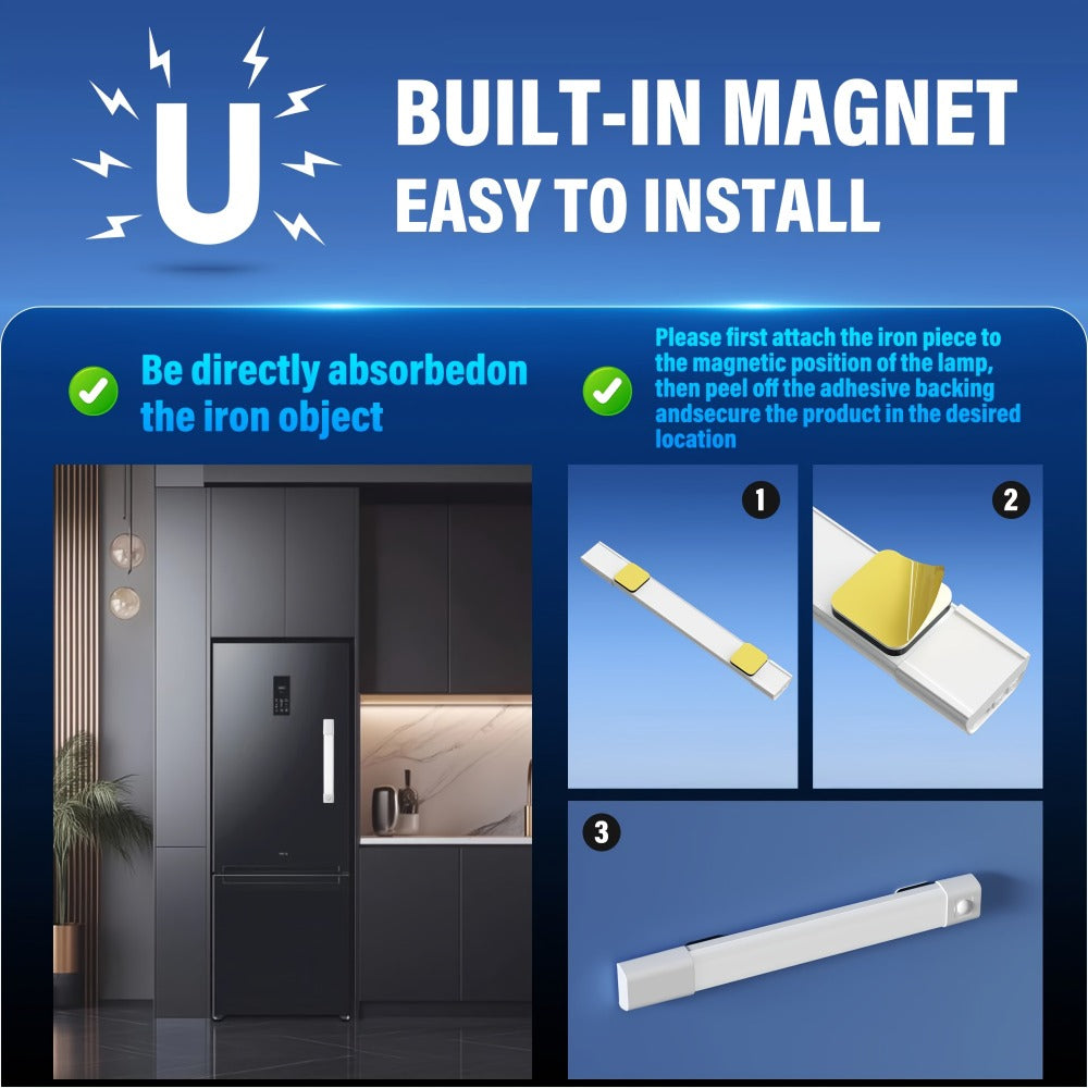 Motion Sensor LED Cabinet Light 4 Pack USB Powered - 3 Color Modes, Wireless Under Cabinet Lighting Bar