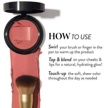 Cream Blush Beauty Balm Starter Kit with Brush – Hydrating Squalane Formula for Face & Lips Natural Pink Glossy Brightening Finish Medium