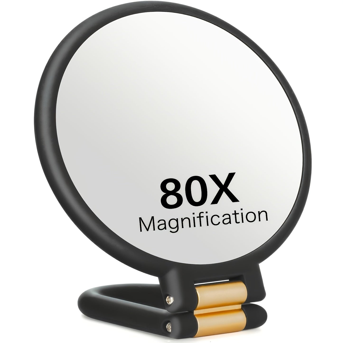 Black Handheld Magnifying Mirror with 360-Degree Adjustable Handle and Compact Travel Format, 80X Checkout Label