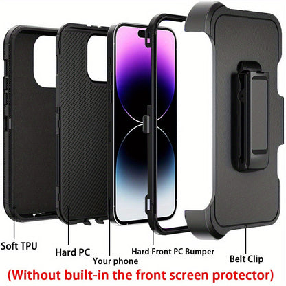 Phone Case Dual-Layer TPU and PC Cover with Rotating Belt Clip Holster and Qi Support for iPhone 14 Models