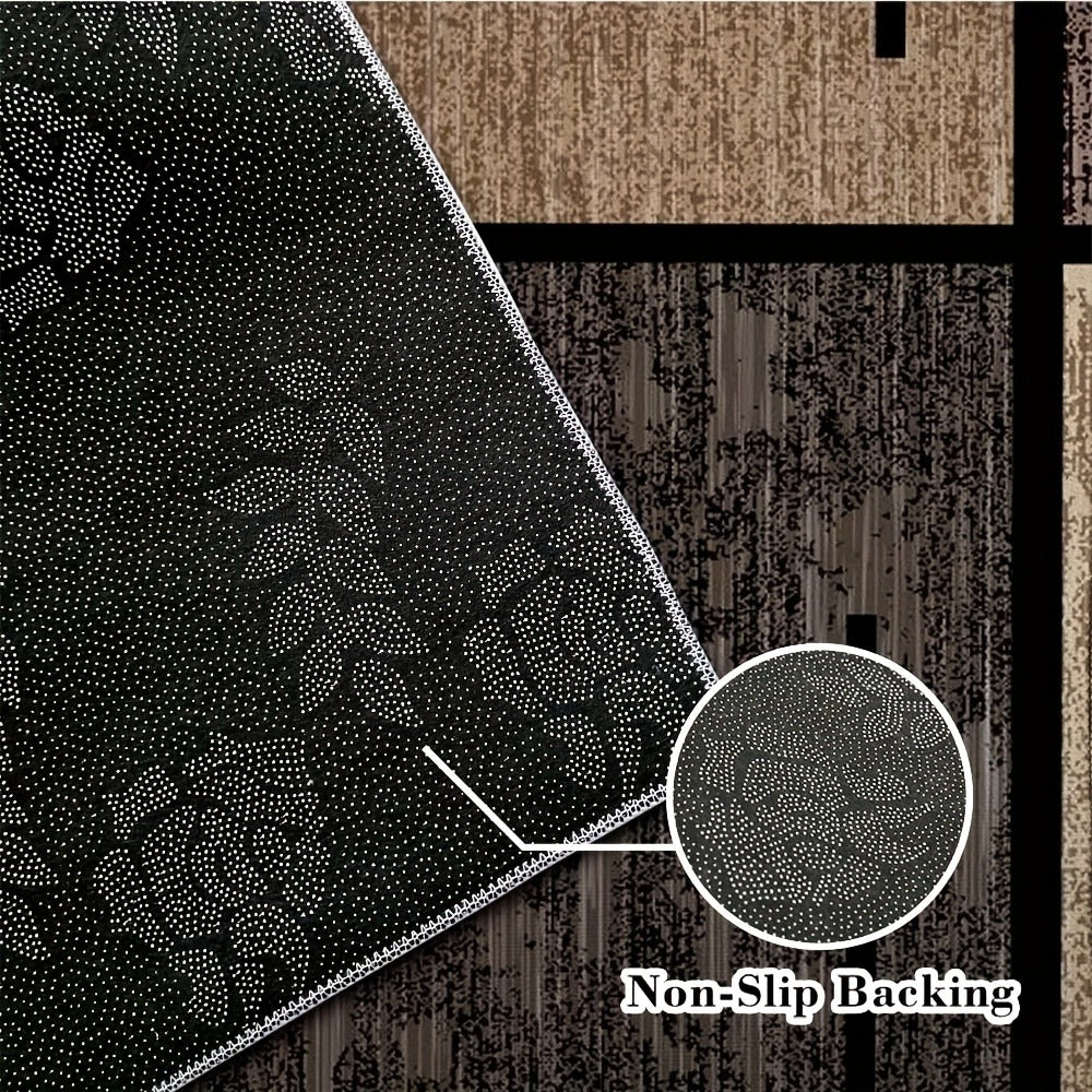Area Rug Geometric Beige Brown 850 GSM Polyester Velvet in Four Machine-Washable Room Sizes