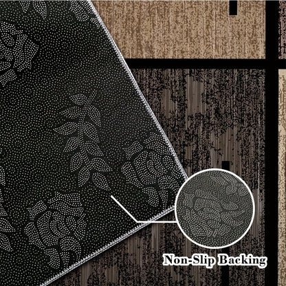 Area Rug Geometric Beige Brown 850 GSM Polyester Velvet in Four Machine-Washable Room Sizes