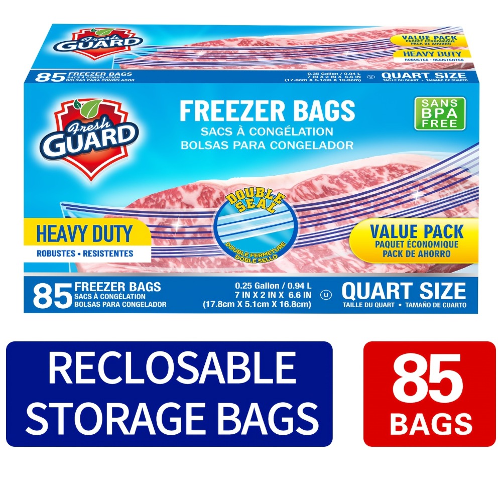 Reclosable Kitchen Storage Bags in Quarter-, One- or Two-Gallon Sizes with Five Count and Pack Options