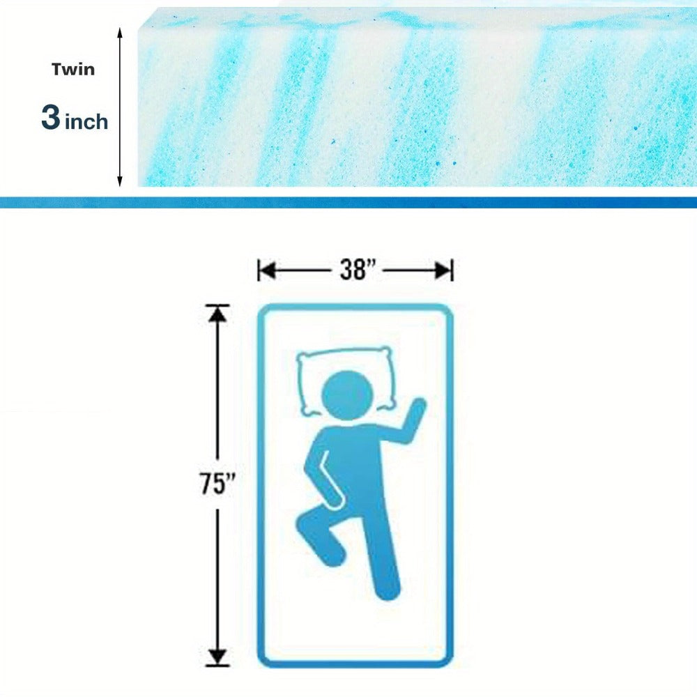 Mattress Topper Cooling-Gel Swirl Foam in 2- or 3-Inch Sizes with Gray Foam Pillow Options