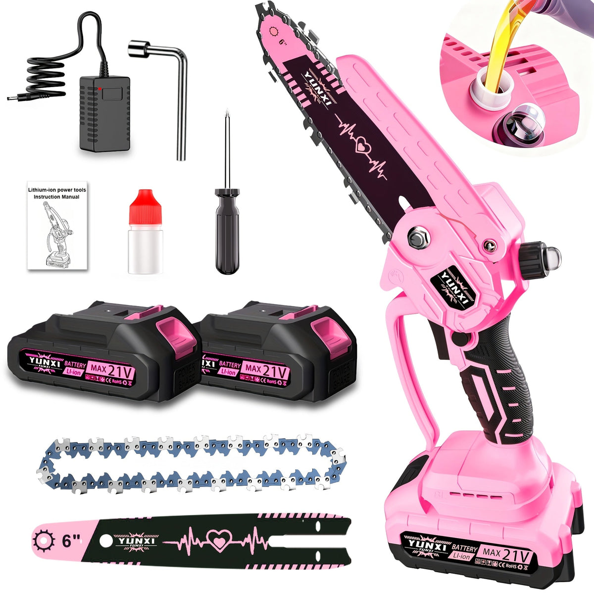 Mini Chainsaw 6 Inch 21V Cordless Battery Powered, Handheld Electric Chain Saw for Tree Branch Trimming Wood Cutting