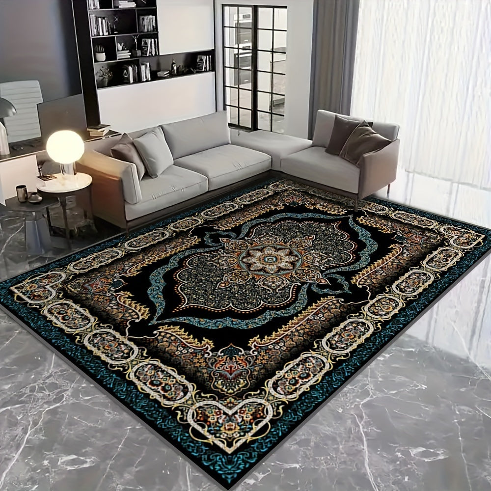 Area Rug Bohemian Floral Velvet in Four Machine-Washable Sizes with 100% Polyester Cut Pile