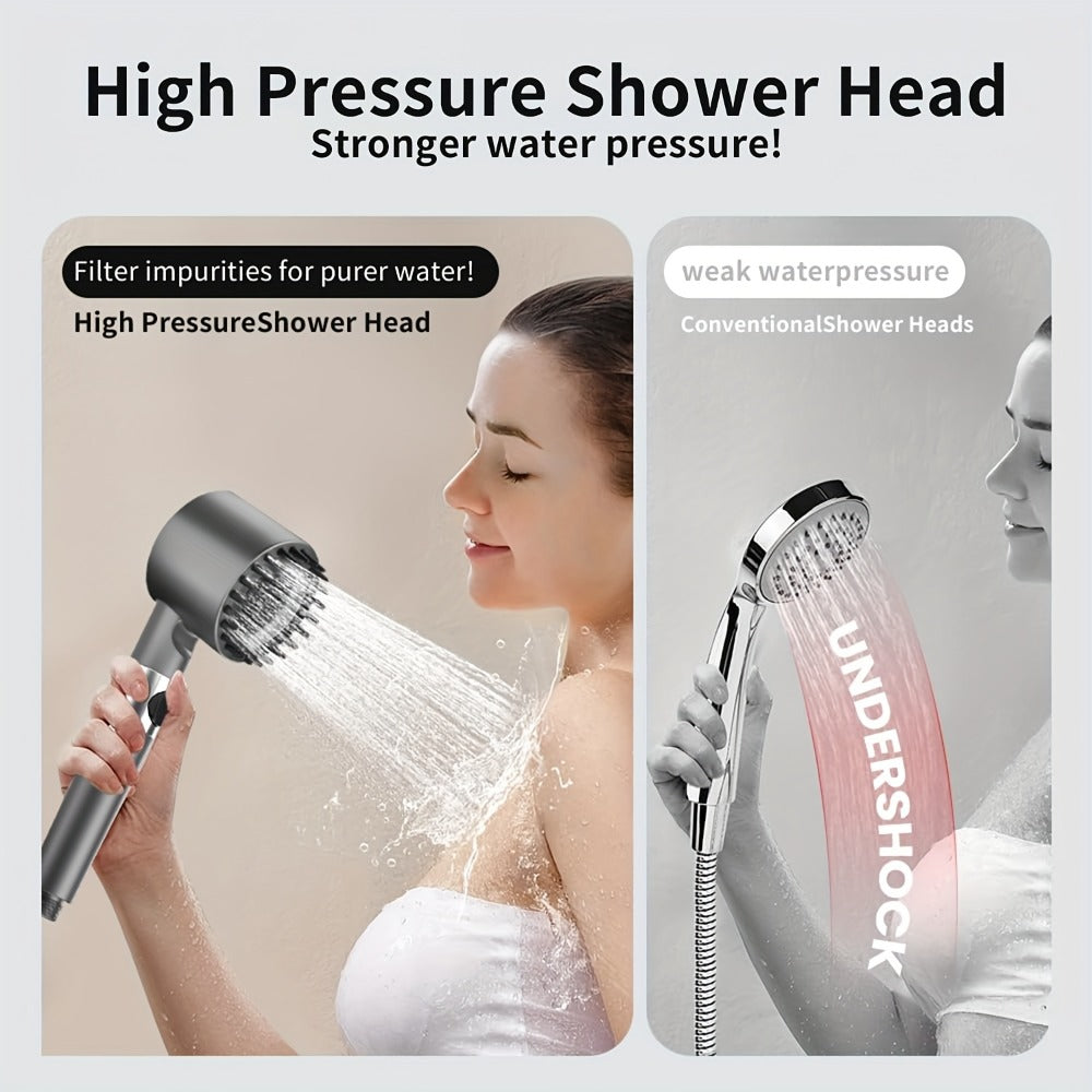 Four-Piece High-Pressure Wall-Mount Shower Head Set with Turbine Spray, Six Filters and 68-Inch Hose