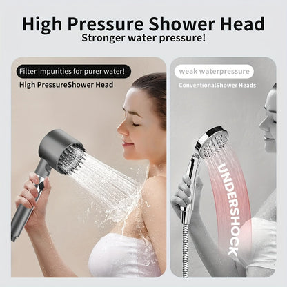 Four-Piece High-Pressure Wall-Mount Shower Head Set with Turbine Spray, Six Filters and 68-Inch Hose