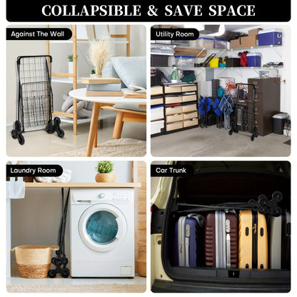Eight-Wheel Stair-Climbing Utility Cart with Dual Baskets in Exact Black and Silvery Options