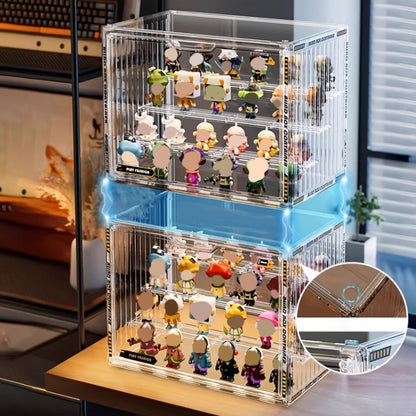 Clear Acrylic Figure Display Case with Magnetic Door, Adjustable Dividers and 3- or 4-Tier Options