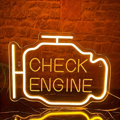 Check Engine Outline LED Neon Sign with 30 x 22.5 cm Panel, Warm Yellow Light and Wall-Mount Display