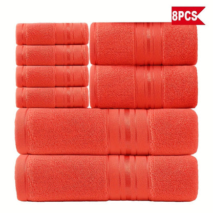 Towel Set 8 Piece 550GSM Pure Cotton Vintage Striped Bath, Hand Towels and Washcloths for Home and Guest Use